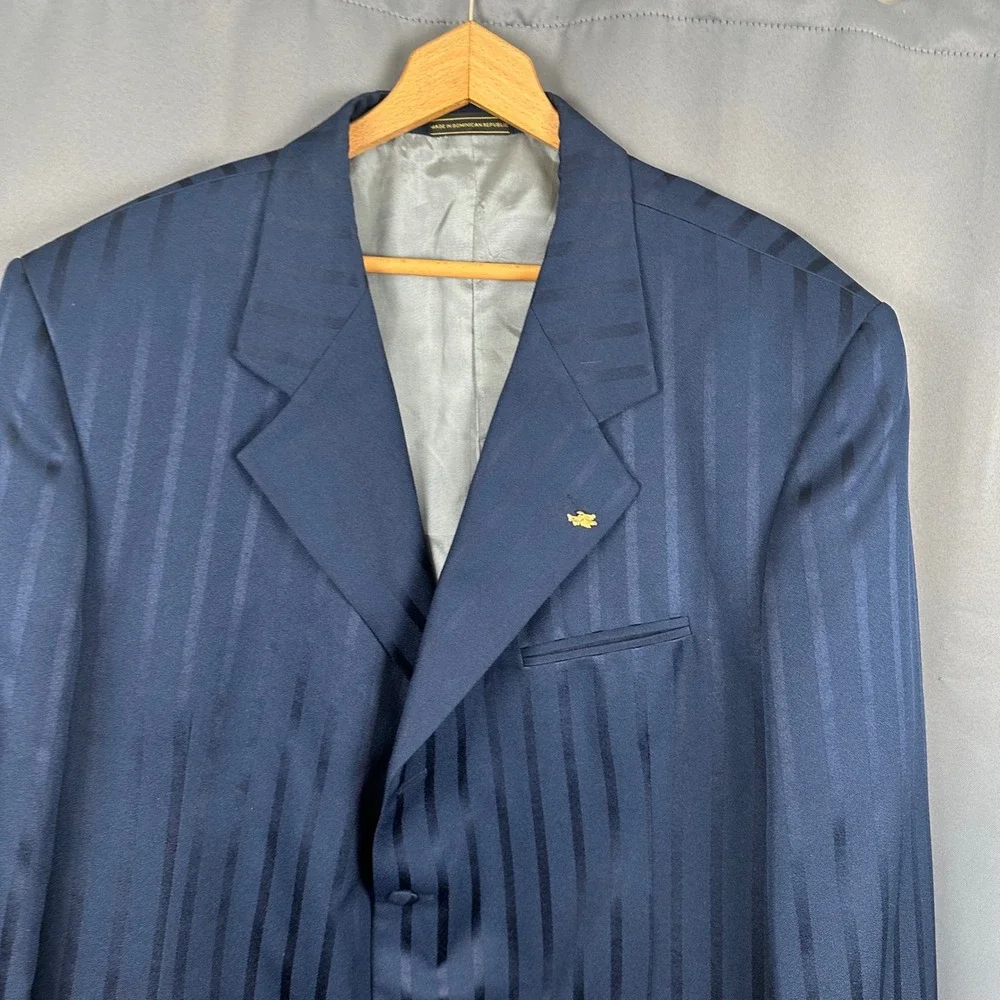 Falcone Curtis Mens 50 Long Navy Blue Pinstripe 3-Button Longline Blazer Jacket